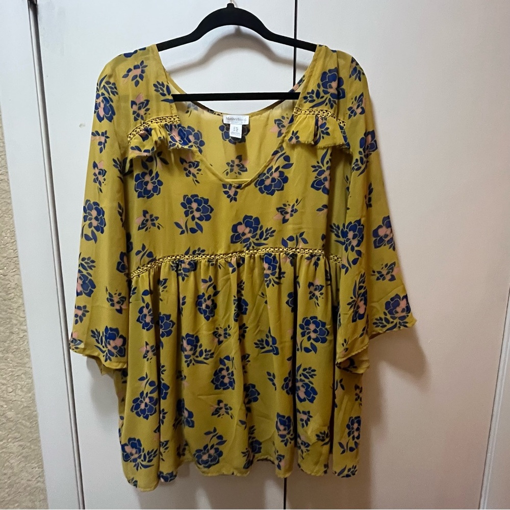 Motherhood Yellow Floral Ruffled Blouse